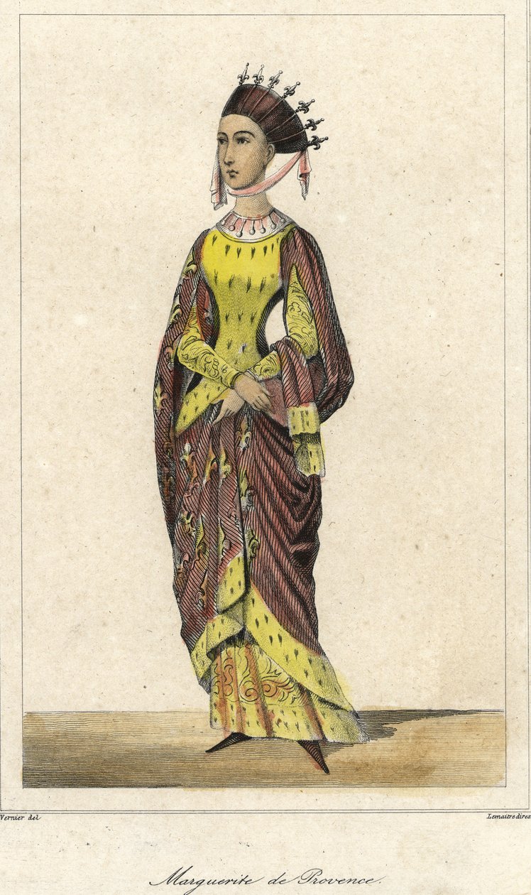 Portrait of Marguerite de Provence (1221 - 1295), Queen of France, wife of Louis IX. Engraving 19th century by French School