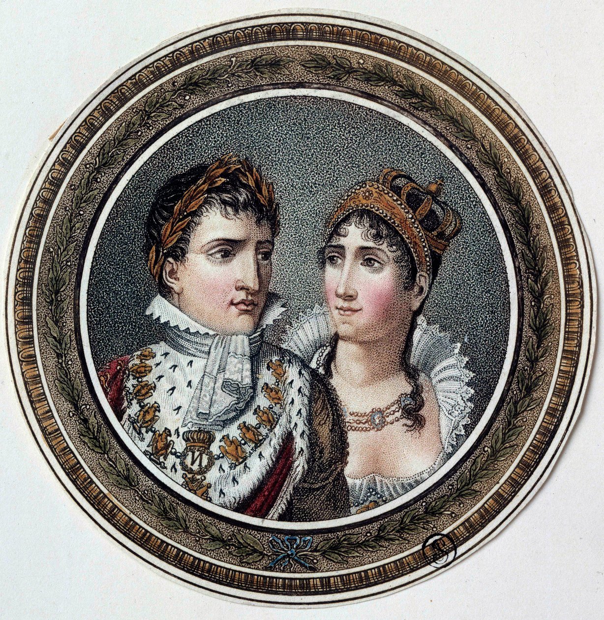 Portrait of Napoleon I and Josephine de Beauharnais. Painting on lid of candy by French School