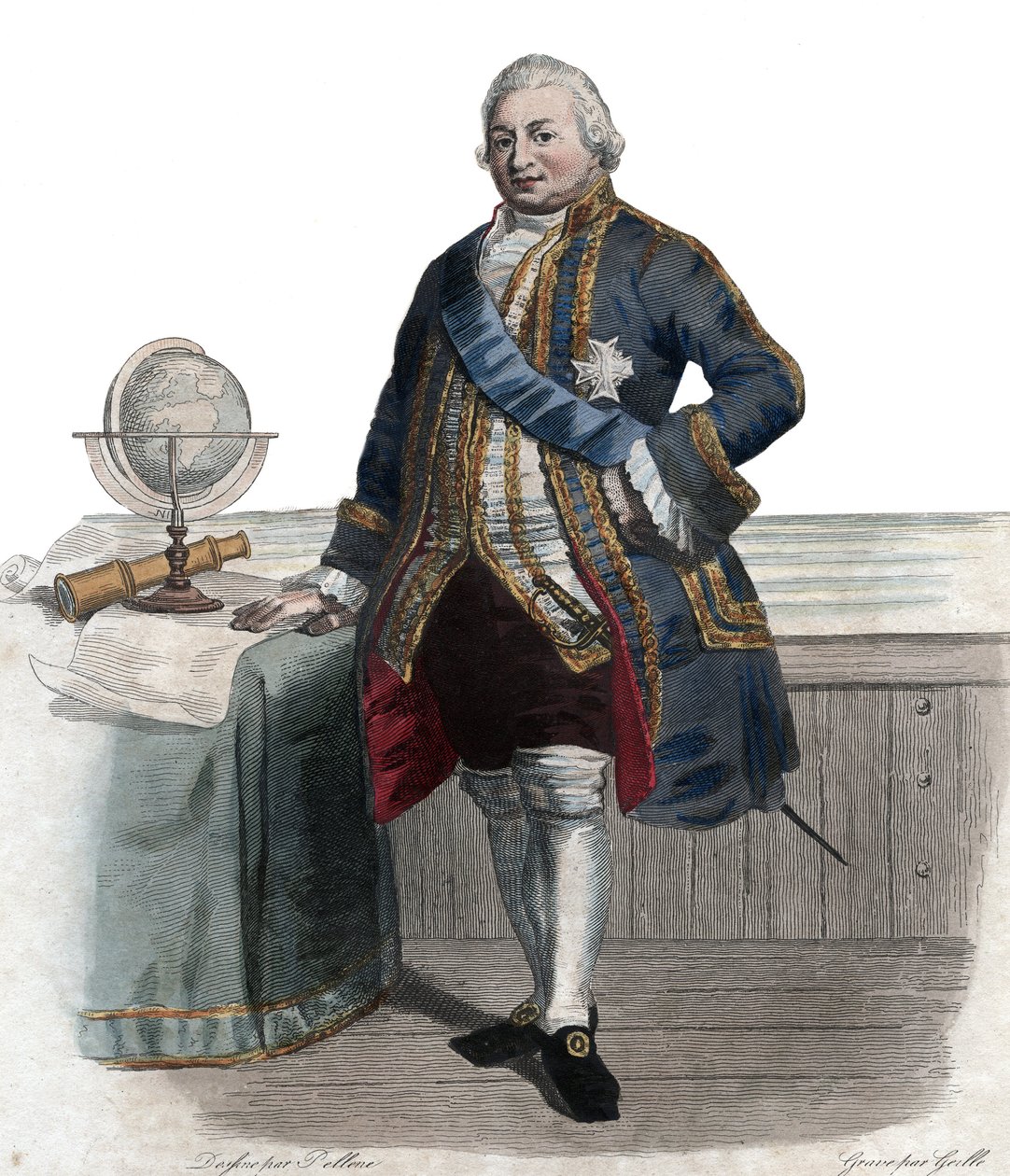 Portrait of Pierre Andre de Suffren de Saint Tropez, bailiff of Suffren (1729-1788), French admiral. illustration from 