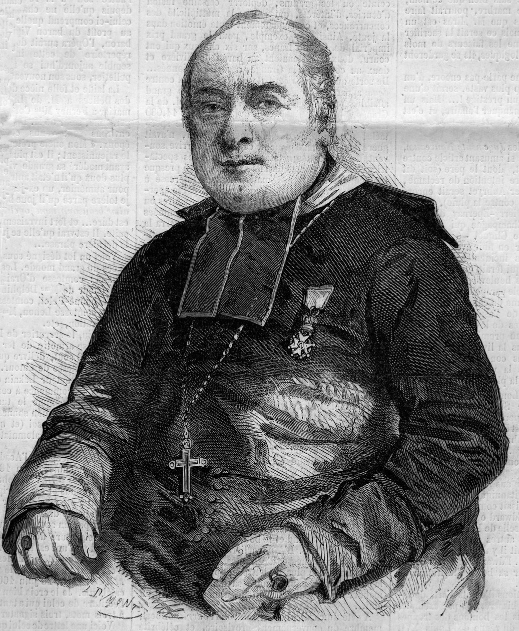 Portrait of Pierre Louis Coeur (1805-1860), Bishop of Troyes. Engraving in 