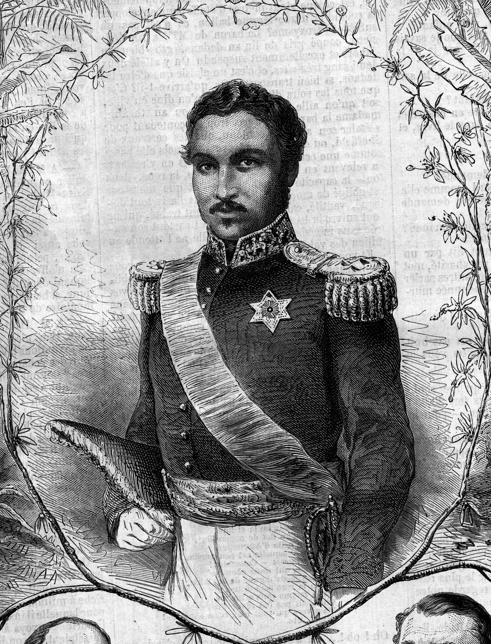 Portrait of Radama II (1829-1863), King of Madagascar. Engraving in 