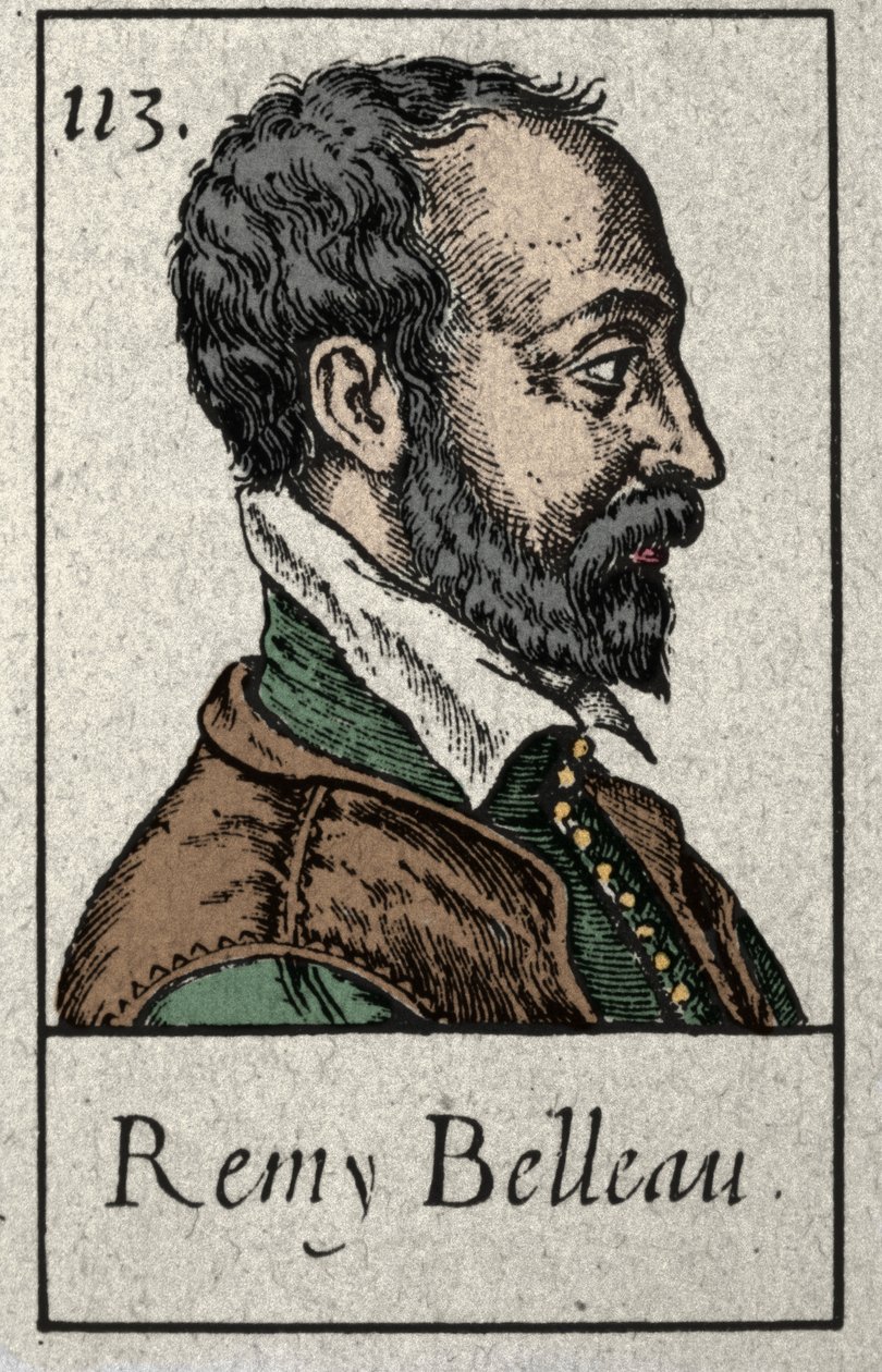 Portrait of Remy Belleau French poet member of the Pleiade movement. Engraving of the 19th century. by French School