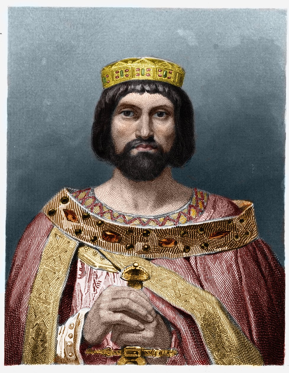 Portrait of Thierry I (? - 533), King of Austrasia - in Histoire des Francais by Lavallee, engraving by French School