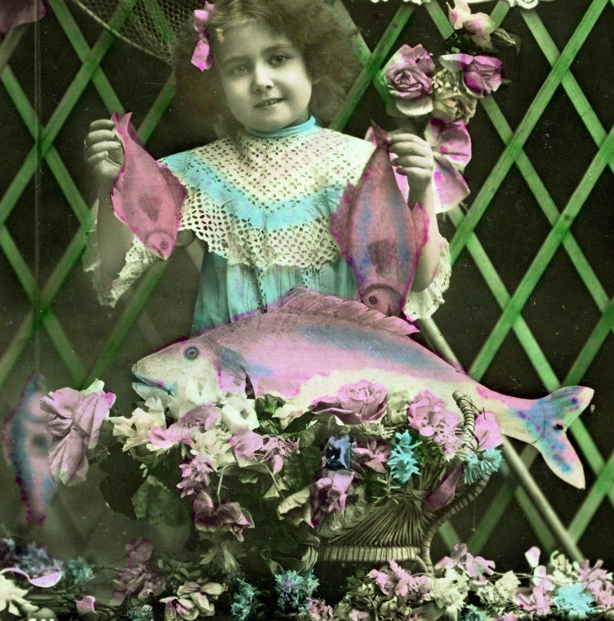 Portrait of a Girl Holding Fish by French School