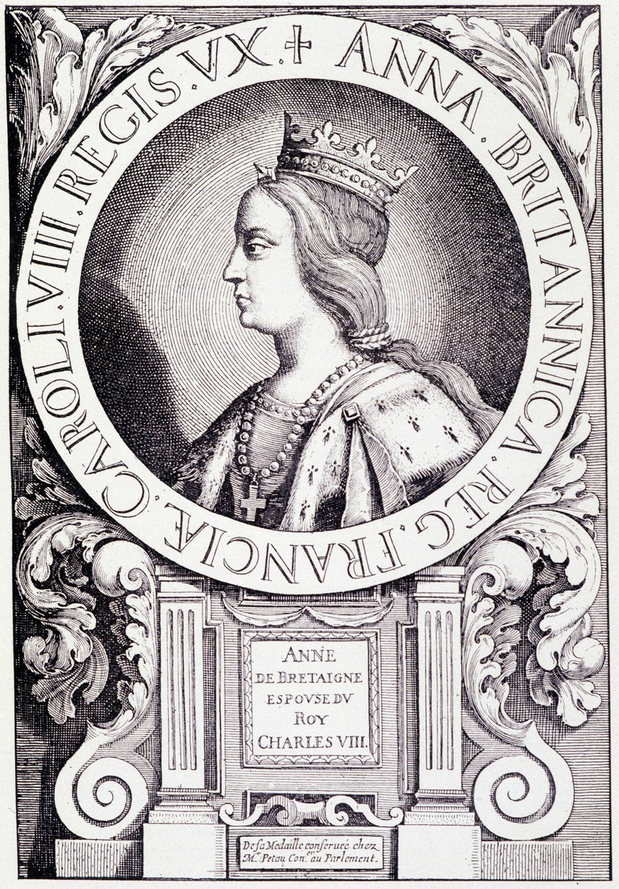 Portrait of the Queen of France Anne of Brittany (1477-1514). Engraving from “Louis XII et Anne de Bretagne” by Paul Lacroix, ed. Georges Hurtrel by French School