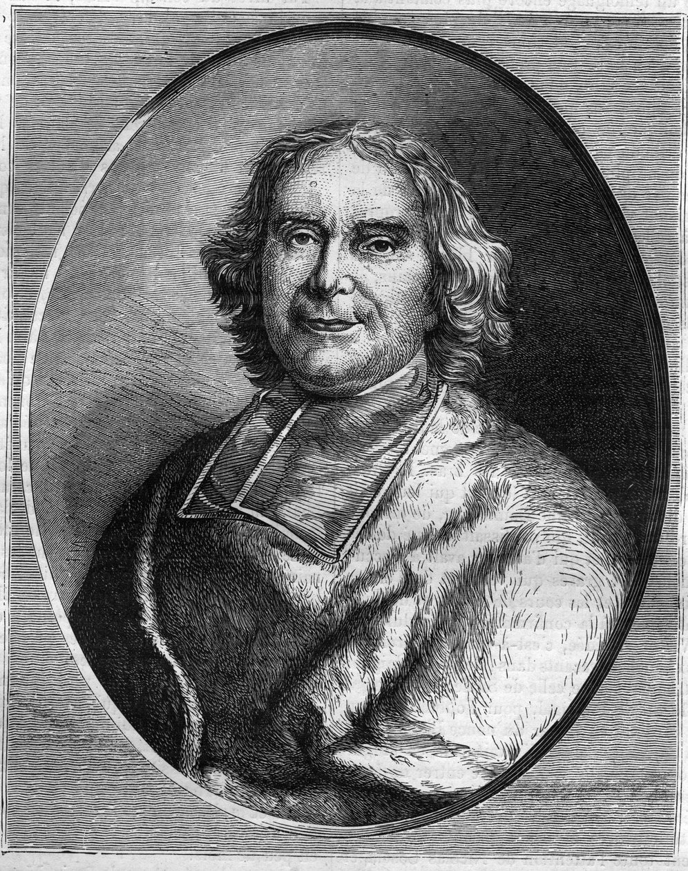 Portrait of Cardinal Andre Hercule de Fleury (1653-1743), Prime Minister of Louis XV. Engraving in 