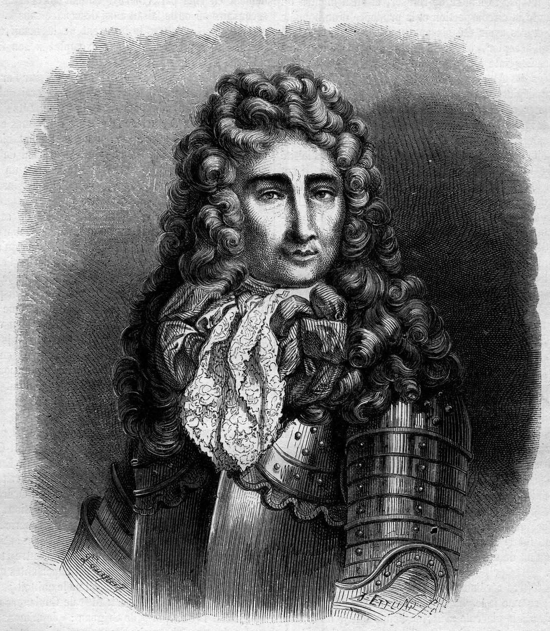Portrait of the marechal of Catinat (Nicolas de Catinat de La Fauconnerie), French military. Engraving from 1868 after the Hire. by French School
