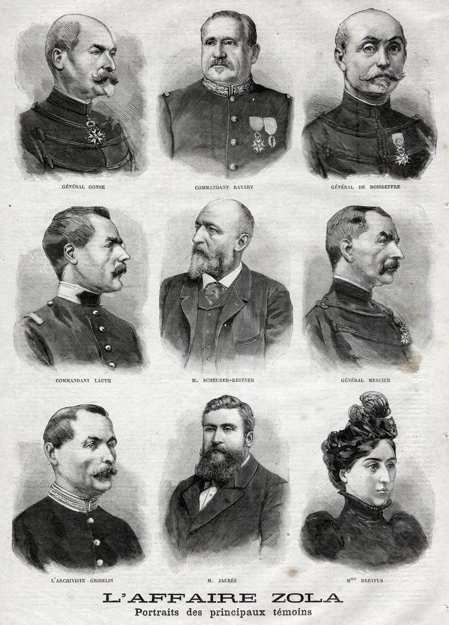 Portraits of the main witnesses in the Dreyfus Zola affair in 