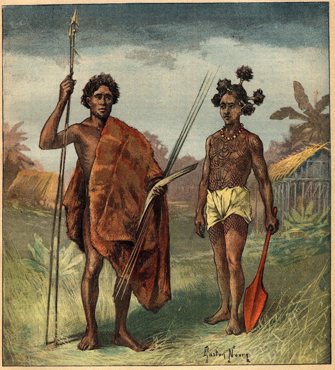 Portraits of two indigenous people from the Marringong tribe, New South Wales (Australia). Engraving in 