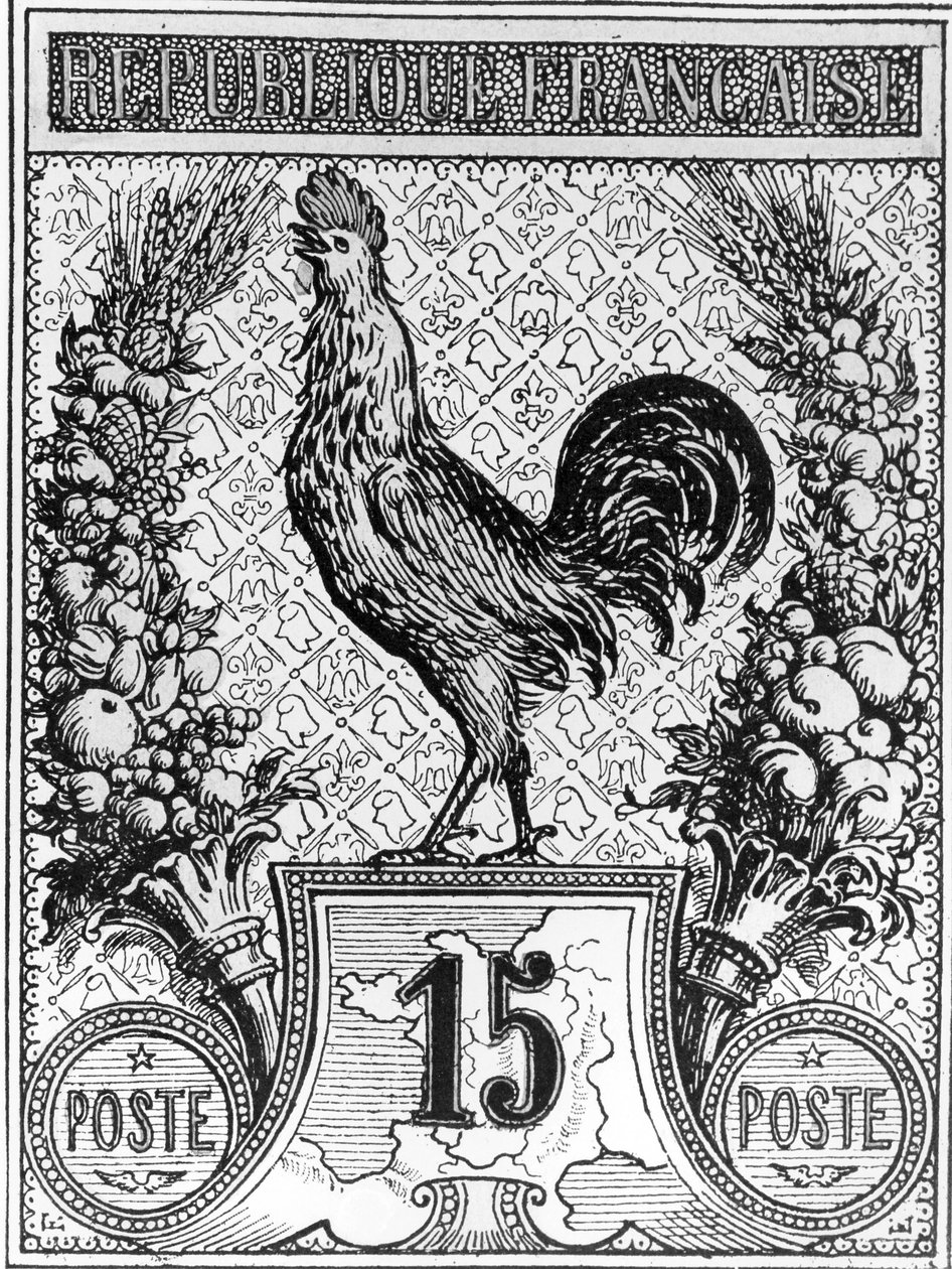 Postage stamp depicting the French Cockerel, emblem of the French Republic by French School