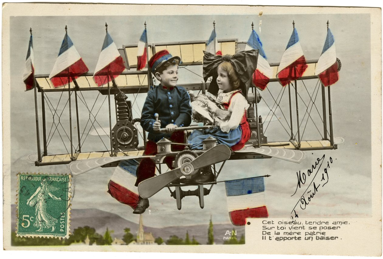 Postcard: This tender bird friend on you comes to ask of the mother country it brings you a kiss, August 24 by French School