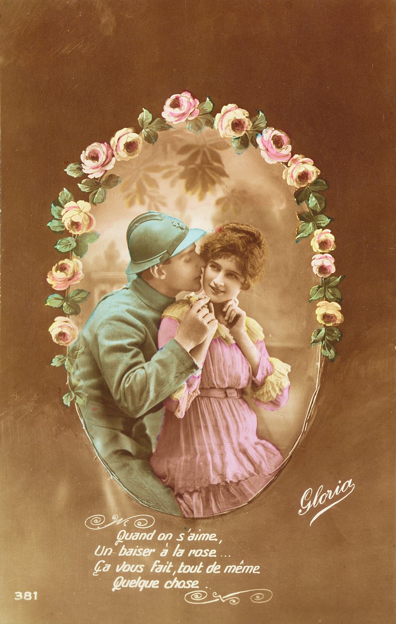 Postcard depicting a French soldier and his lover by French School