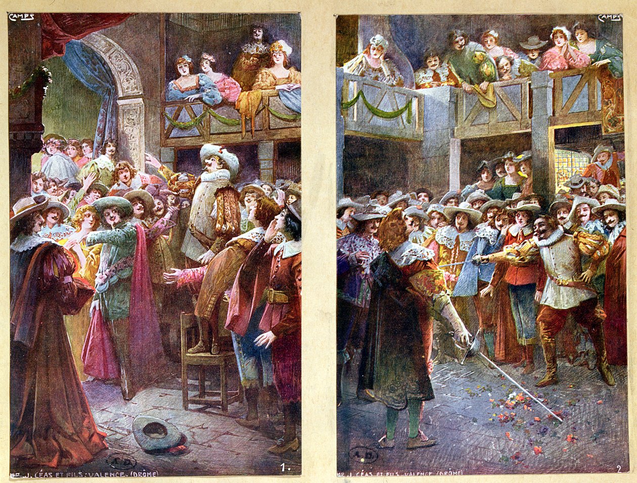 Postcards depicting Cyrano de Bergerac and the Duel at the Hotel de Bourgogne by French School