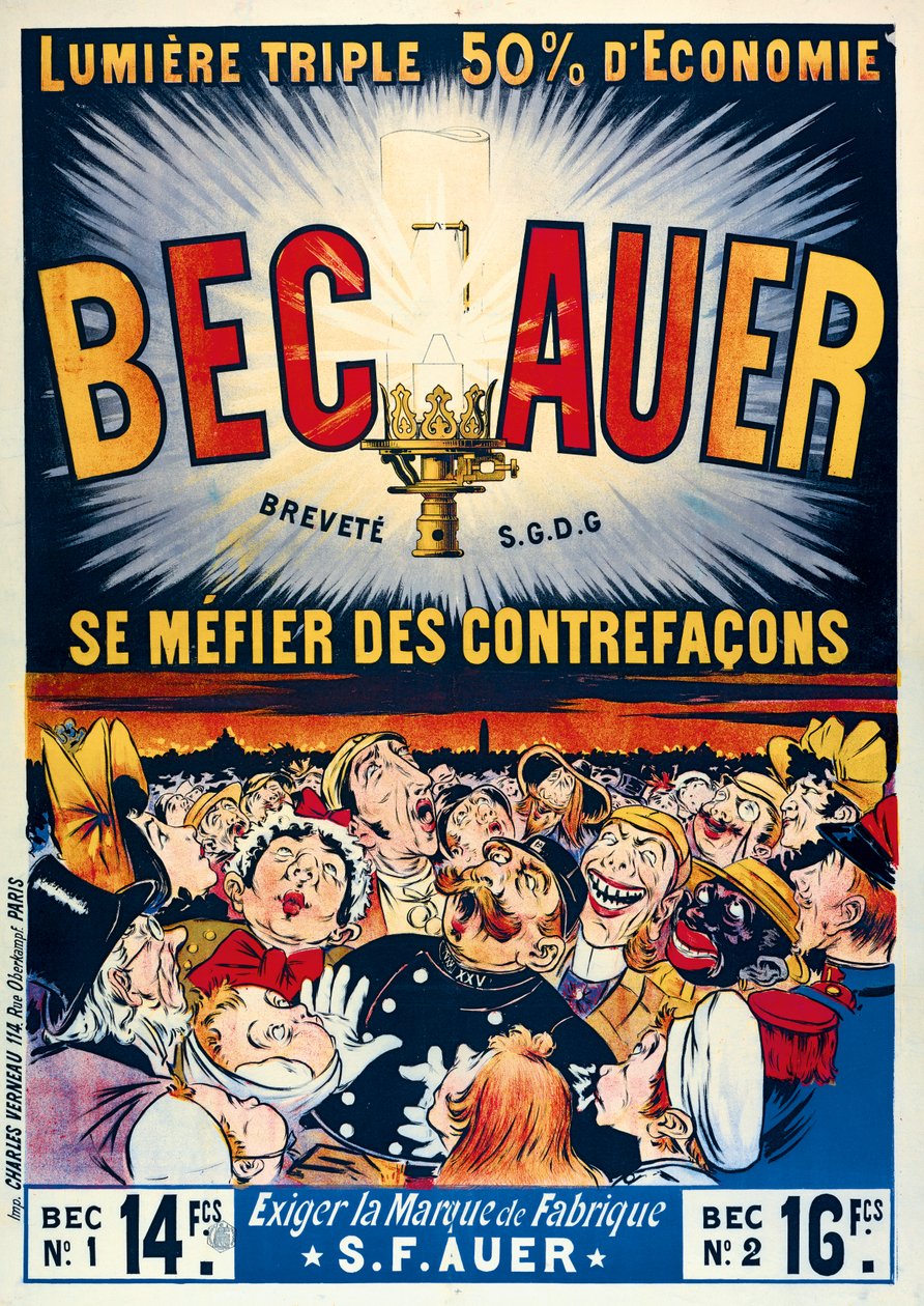 Poster advertising Becauer petroleum lamps, printed by Charles Verneau, 1890 by French School