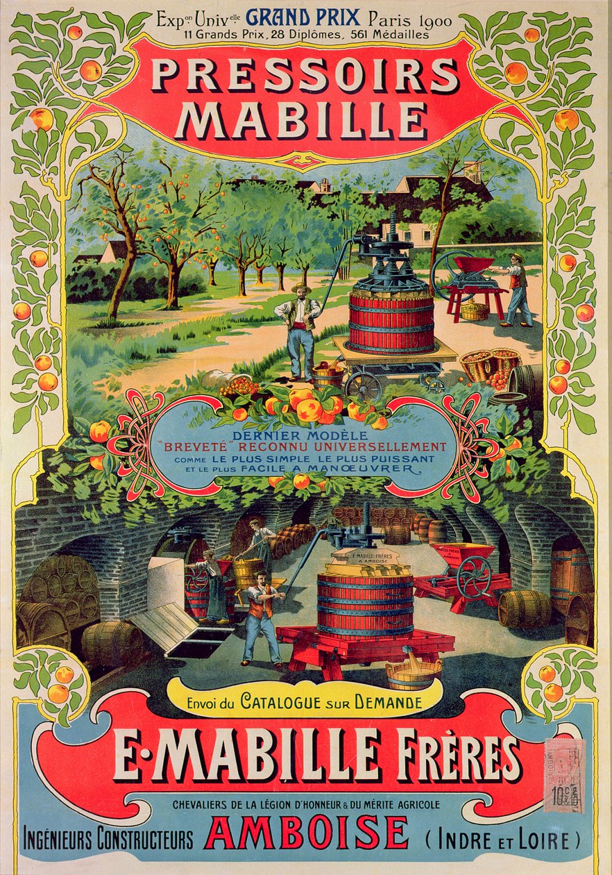 Poster advertising Pressoirs Mabille, at the Exposition Universelle, Paris, 1900 by French School