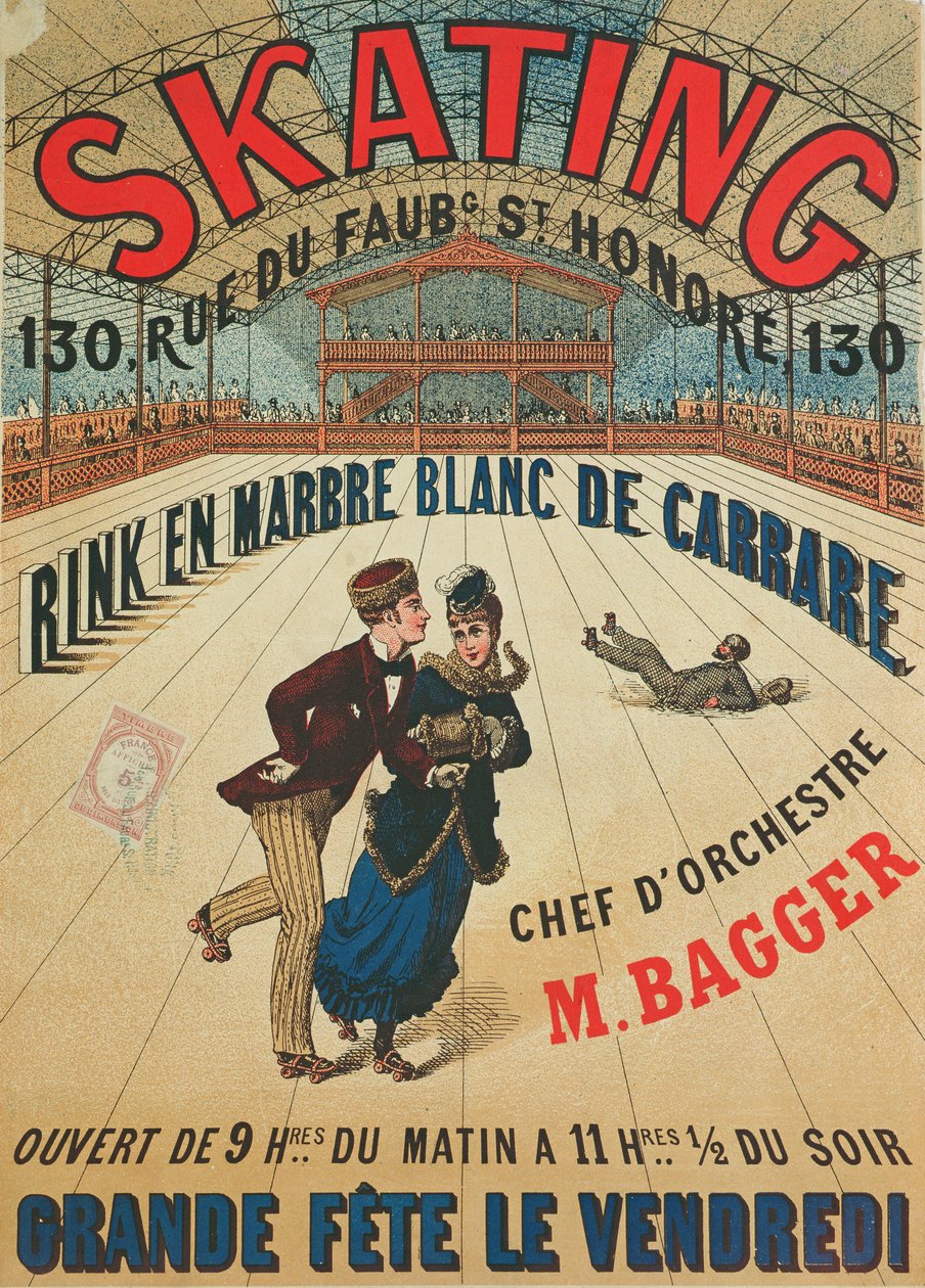 Poster Advertising a Roller Skating Rink in Paris by French School