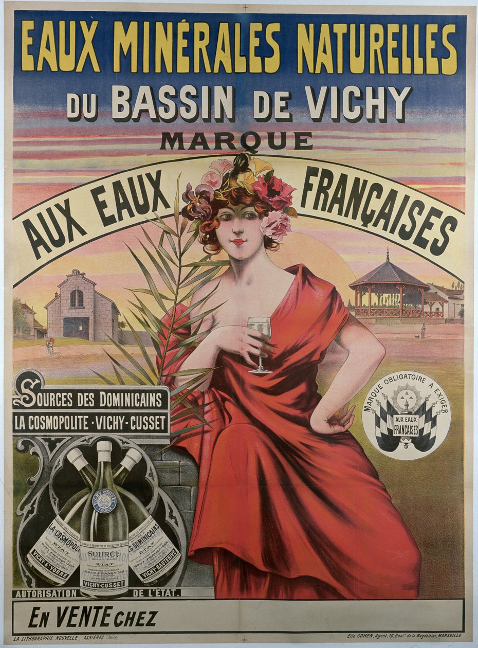 Poster advertising les eaux minerales naturelles du bassin de Vichy, natural mineral water by French School