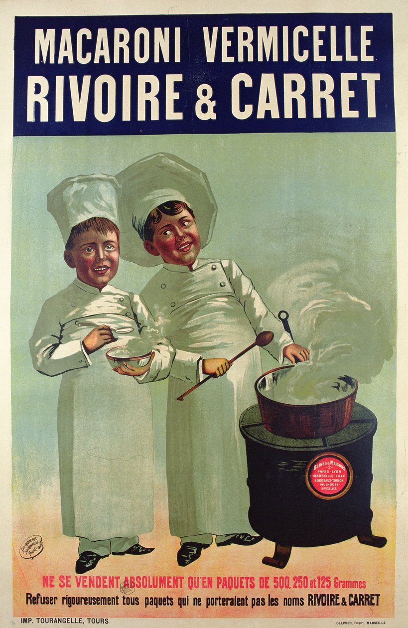 Poster advertising pasta made by Rivoire et Carret by French School