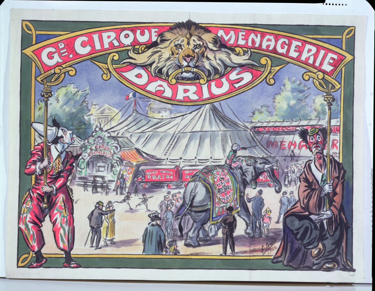 Poster advertising the Grand Cirque Menagerie Darius by French School
