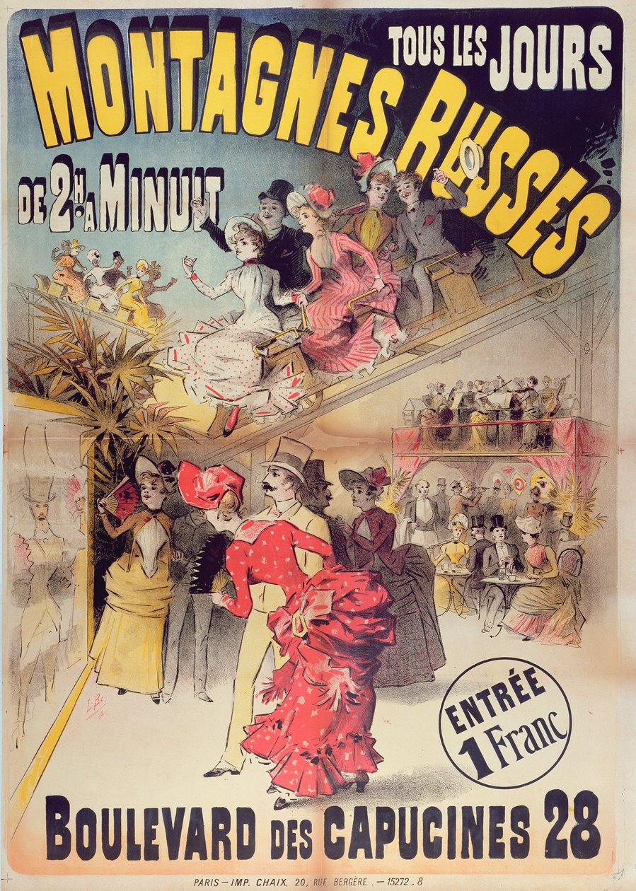 Poster advertising the Montagnes Russes Roller Coaster in the Boulevard des Capucines, Paris, 1888 by French School