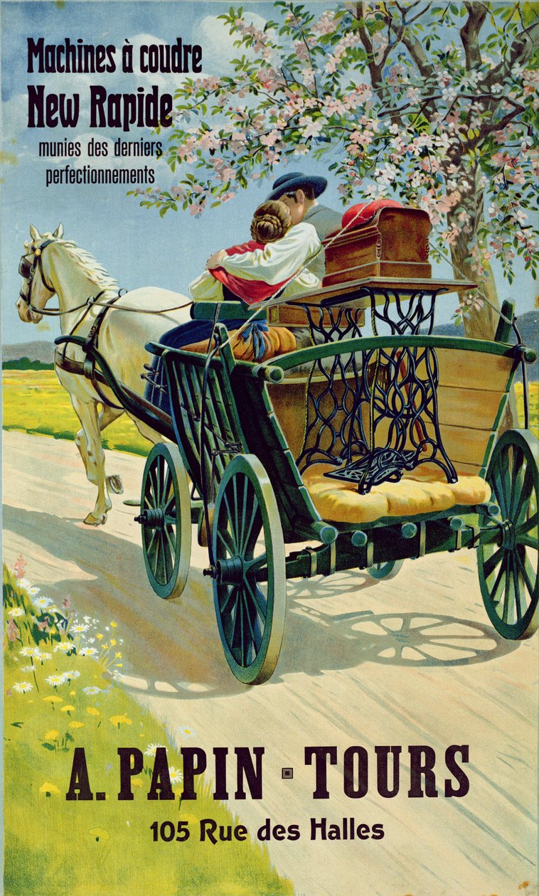 Poster advertising the New Rapide sewing machines, A. Papin Tours, 10 rue des Halles by French School