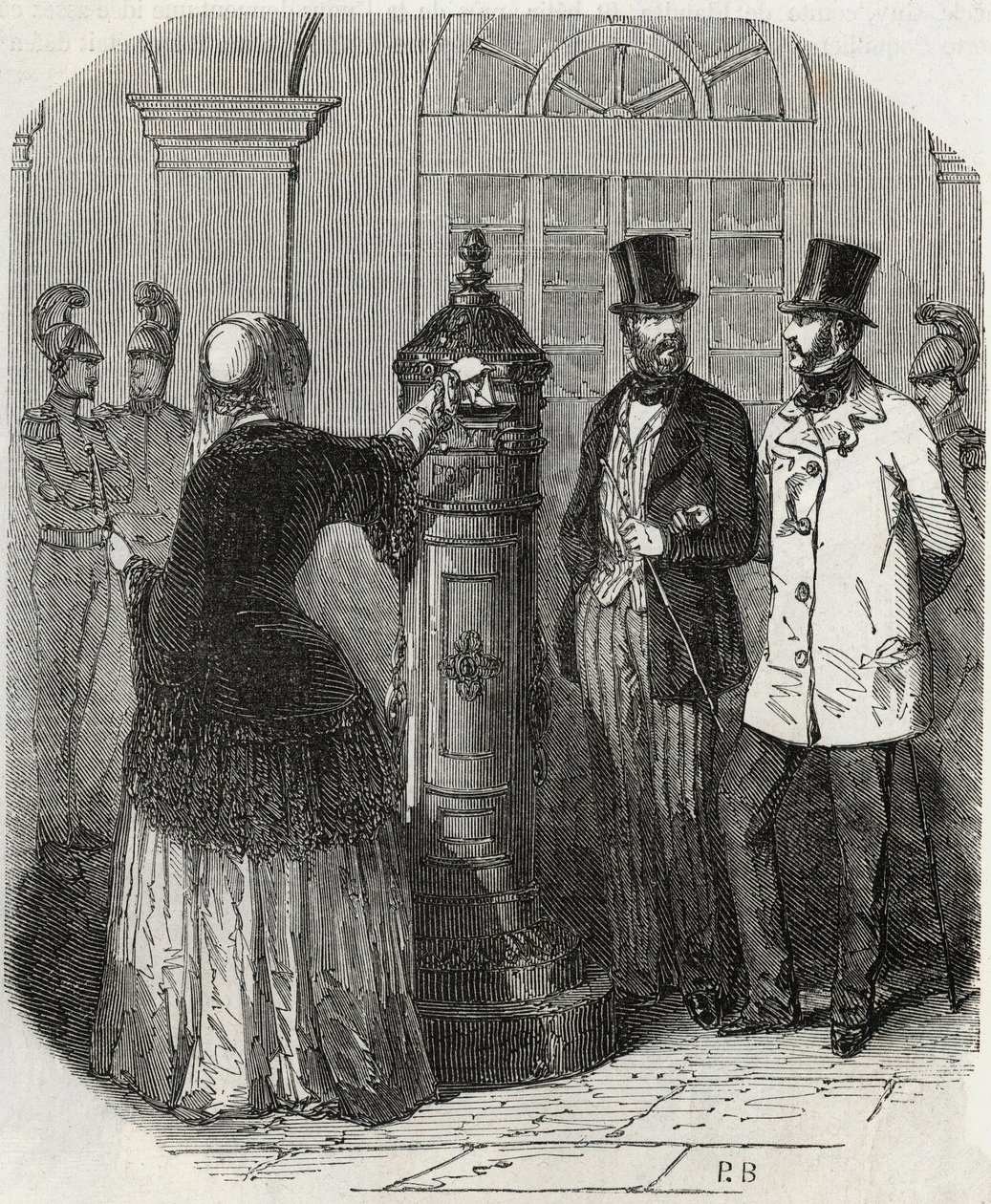 Posts: New Mailbox (Engraving in Tableau-de-Paris by Edmond Texier, 1852) by French School