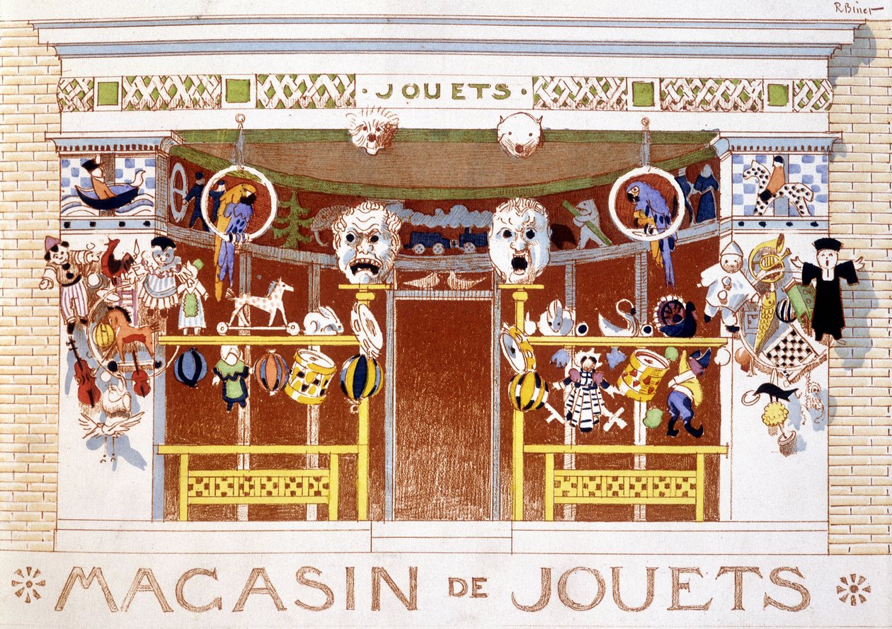 Presentation of items in a toy store by French School