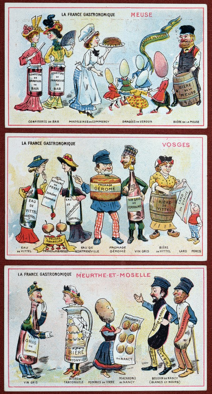 Promotional and educational cards for children depicting food specialities of the Lorraine region, c.1910 by French School