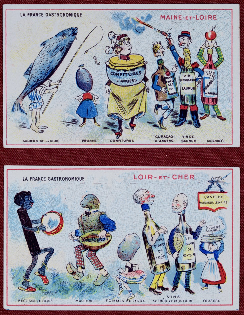 Promotional and Educational Cards for Children Depicting Food Specialities of the Maine-et-Loire and Loir-et-Cher Regions, c.1910 by French School