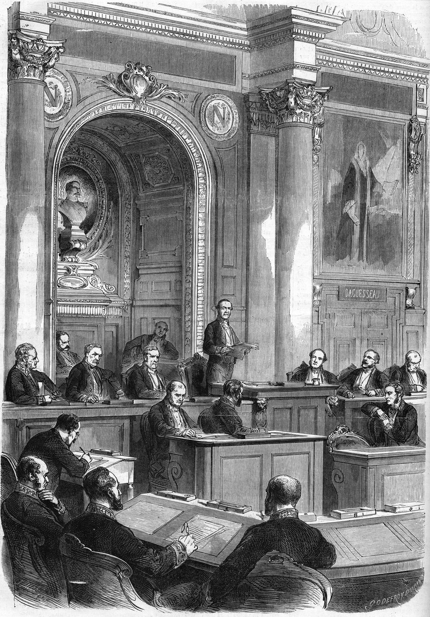 Prosper de Chasseloup-Laubat (1805-1873) takes office as president of the council of state in the great hall of the palace of Quai d