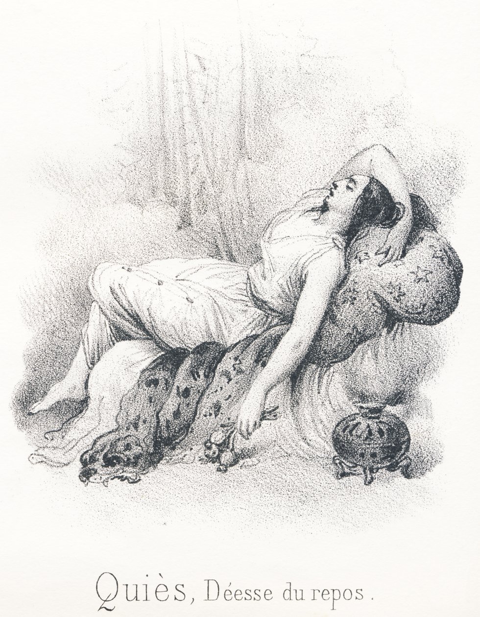 Quies: Goddess of tranquility and rest, wife of Sleep, son of Erebus and Night by French School