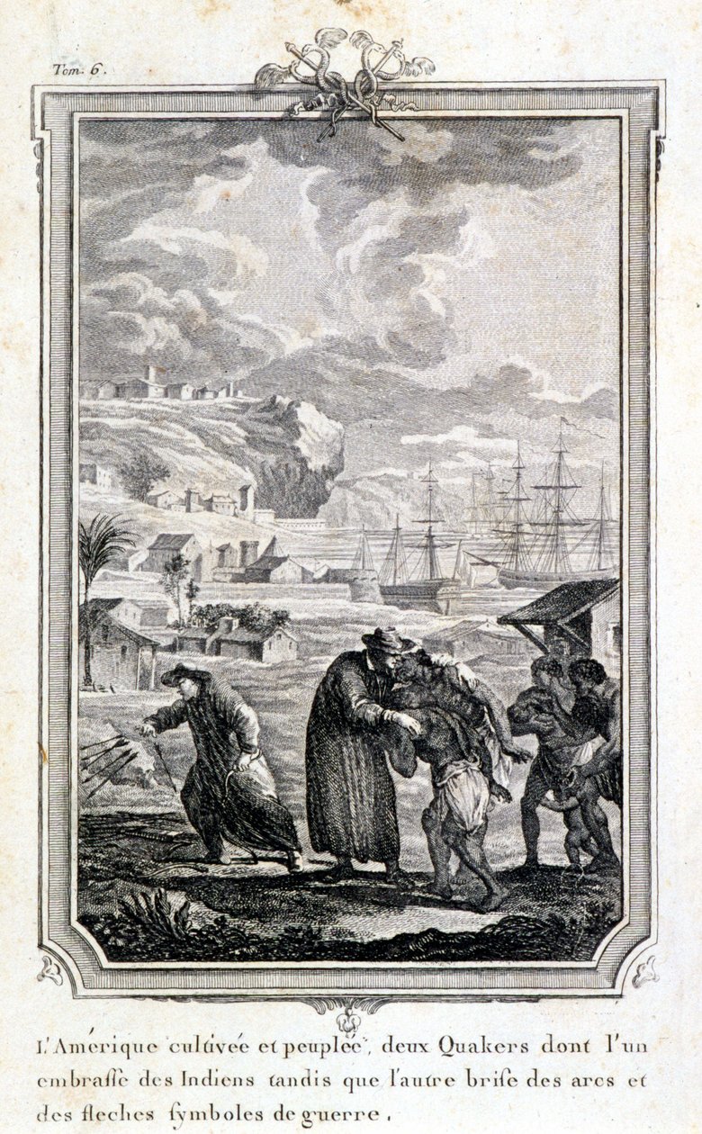 Quaker missionaries trying to evangelize the Indians of America by French School