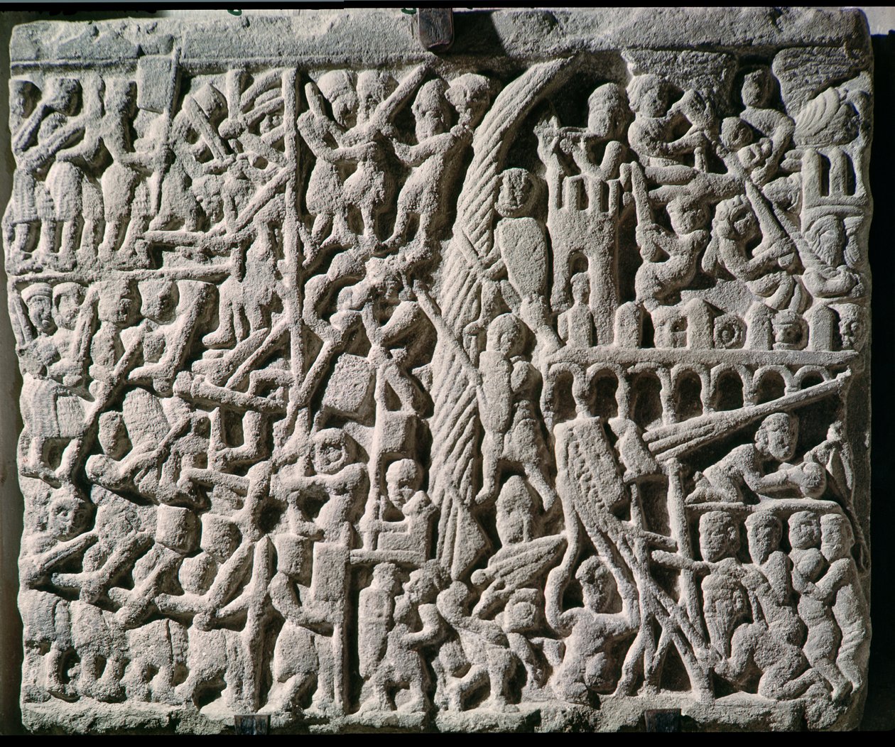 Relief depicting the Siege of Carcassonne by Simon de Montfort in 1209 by French School
