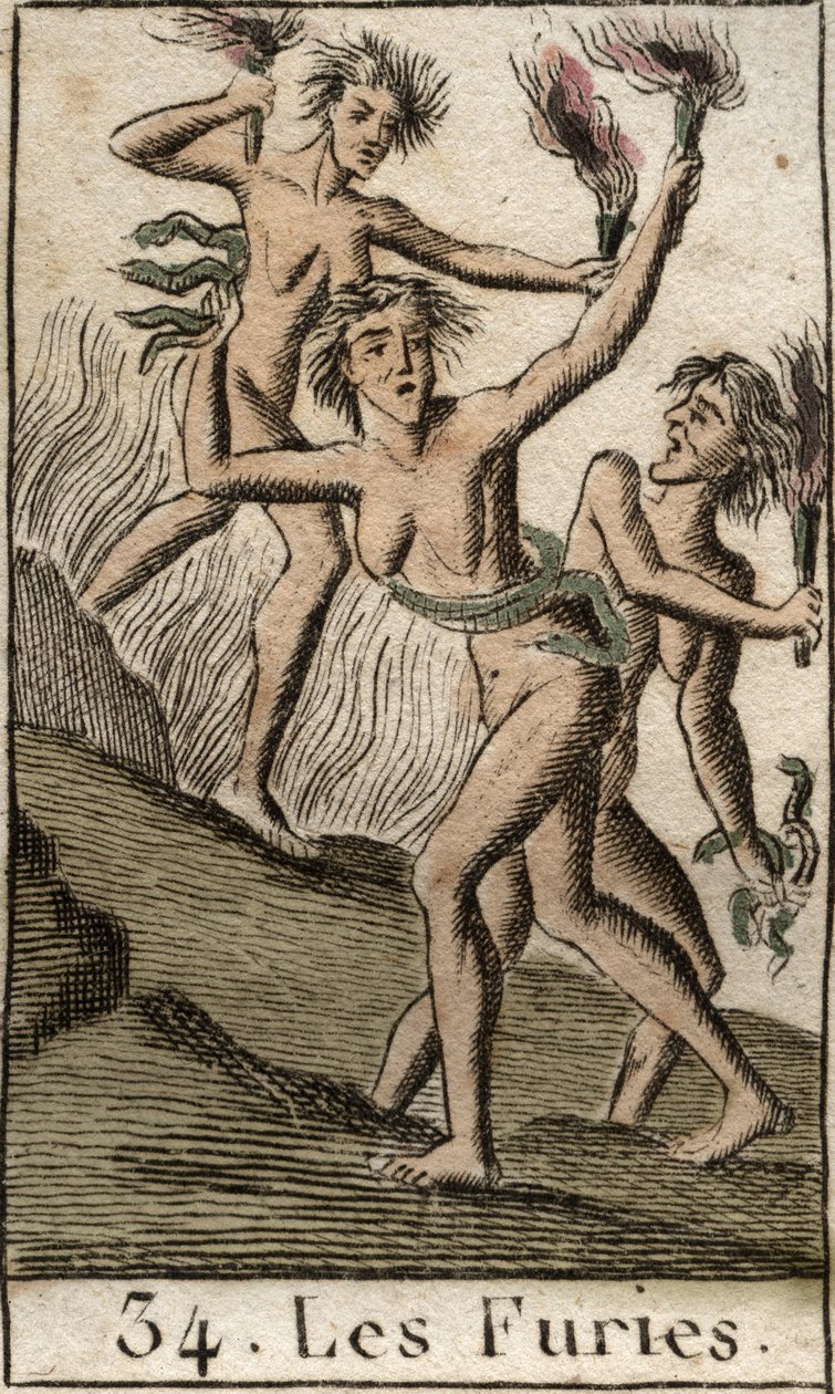 Representation of Furies, Tisphone, Megere and Alecton, persecuting divinities. From 