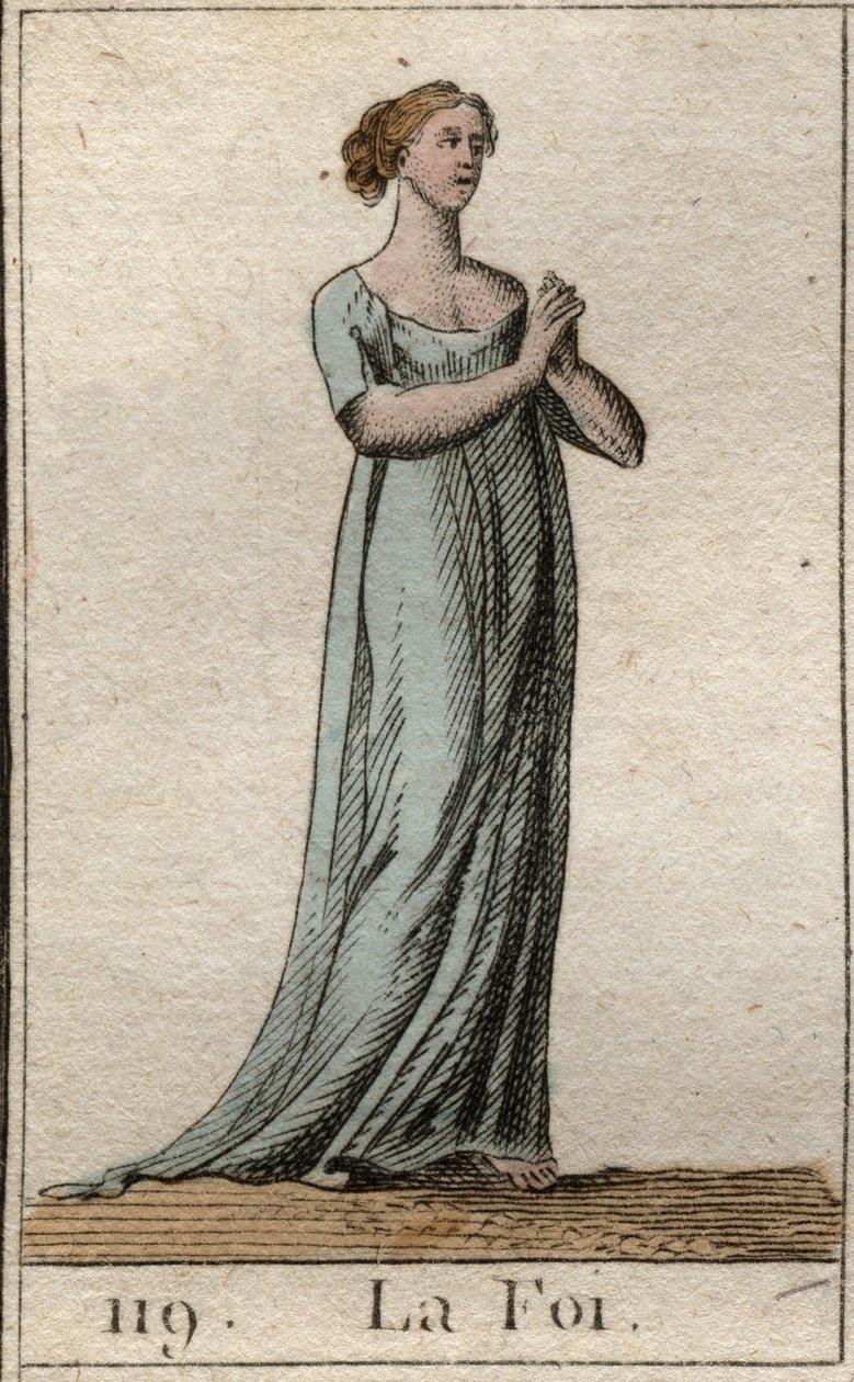 Representation of the Faith, woman dressed in white with joined hands. From 