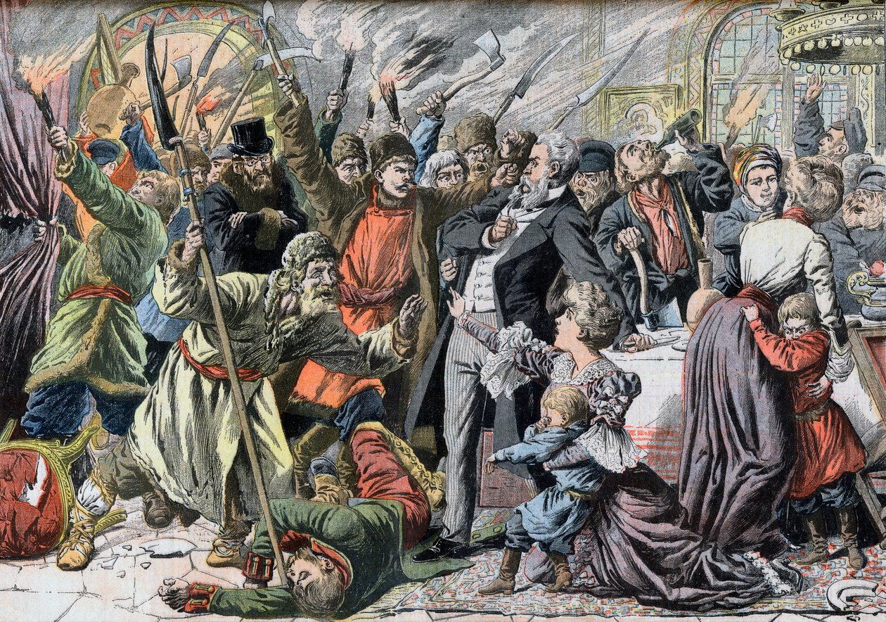 Revolution Of 1905 - Revolting Russian peasants invading a country house. Illustration for Le petit Journal, 2 April 1905 by French School