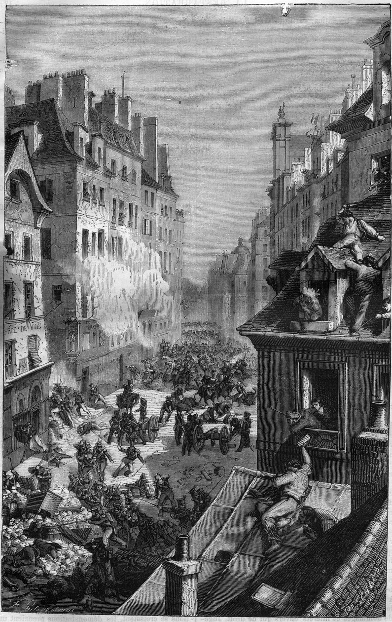 Revolution of 1830: fight in the faubourg Saint Antoine. Engraving in Histoire des Papes-Rois-Queen and Empereurs a travers les centuries by Maurice Lachatre by French School