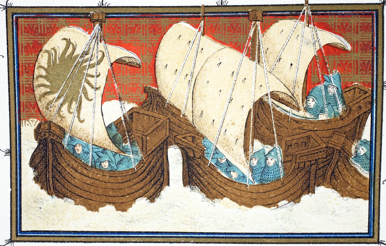 Richard II and His Fleet Landing at Milford Haven, Facsimile Copy from Le Prinse et Mort du Roy Richart by Jean Creton, Reprinted 19th Century by French School