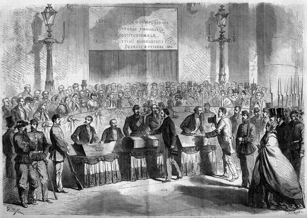 Risorgimento, Naples, 21 October 1860: vote of the population in the church of Saint Francois de Paule on the attachment of the city to the Kingdom of Italy. Engraving in 