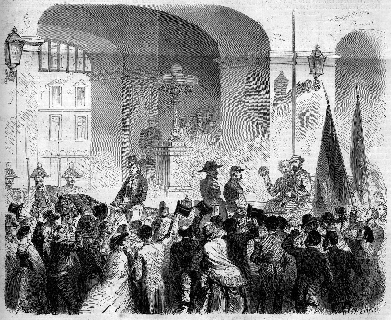 Risorgimento, Naples, 7 November 1860: Entrance of Victor Emmanuel II (1820-1878), King of Italy, to the Royal Palace of Naples After the Vote of the Population Accepting the Attachment of Naples to the Kingdom of Italy. by French School