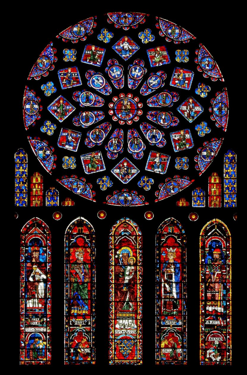 Rose window depicting Kings and Prophets surrounding the Virgin Mary and infant Christ by French School