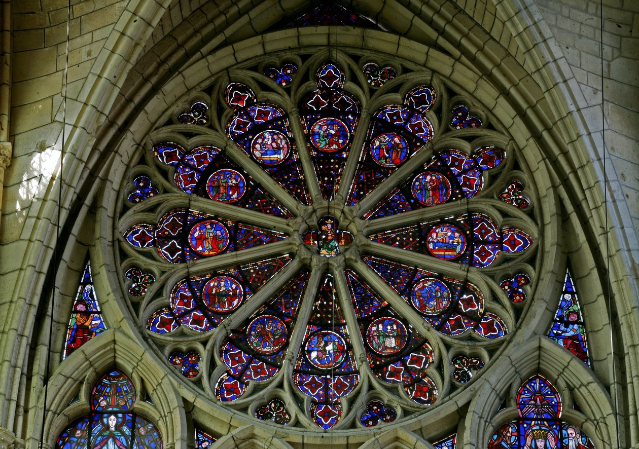 Rose window depicting scenes from the childhood of Christ by French School