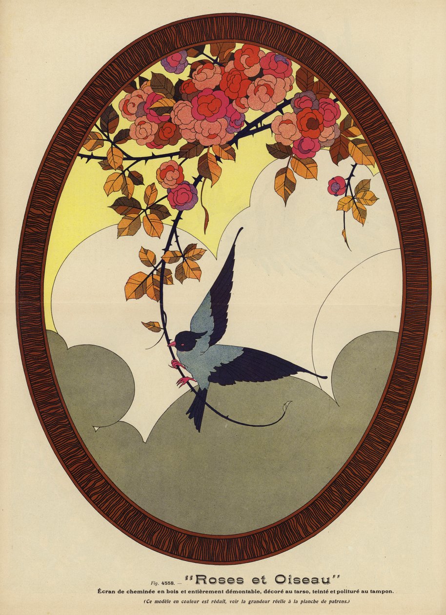 Roses and Bird by French School