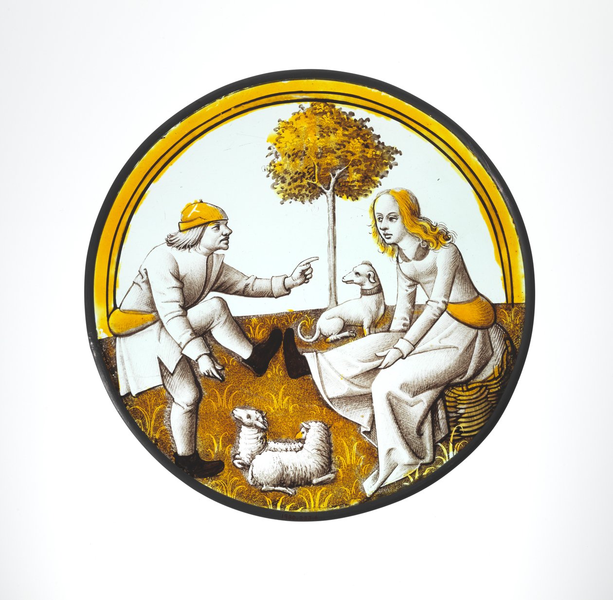 Roundel with Couple Playing at Quintain by French School