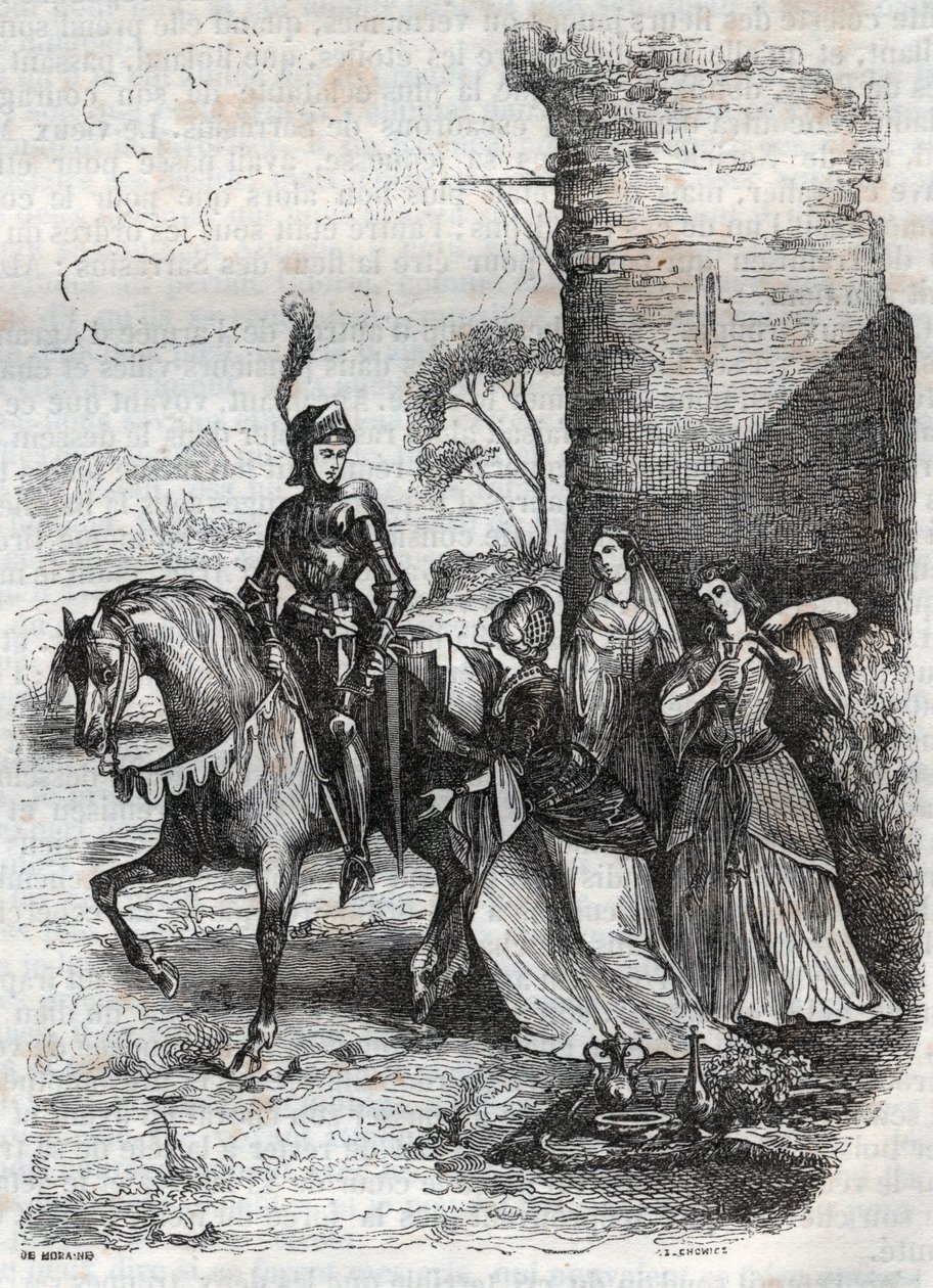 Ruggiero and Three Nymphs from the Court of Alcina (engraving from the poem Orlando Furioso) by French School