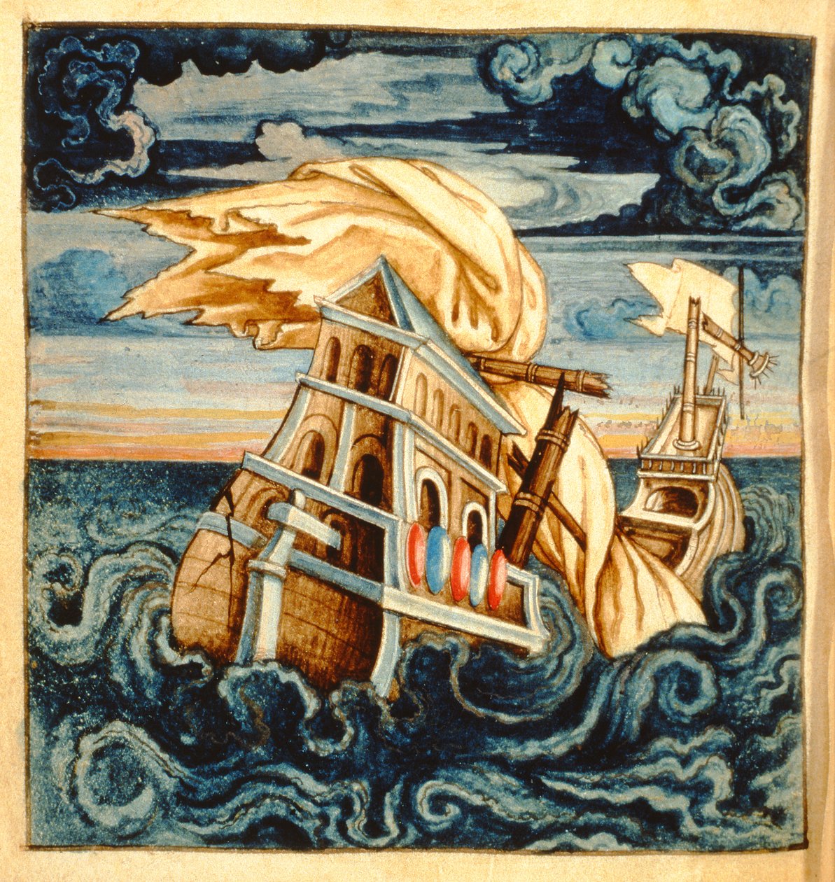 Shipwreck, from Theatre des Vices et Vertus, by Jan van der Noot by French School