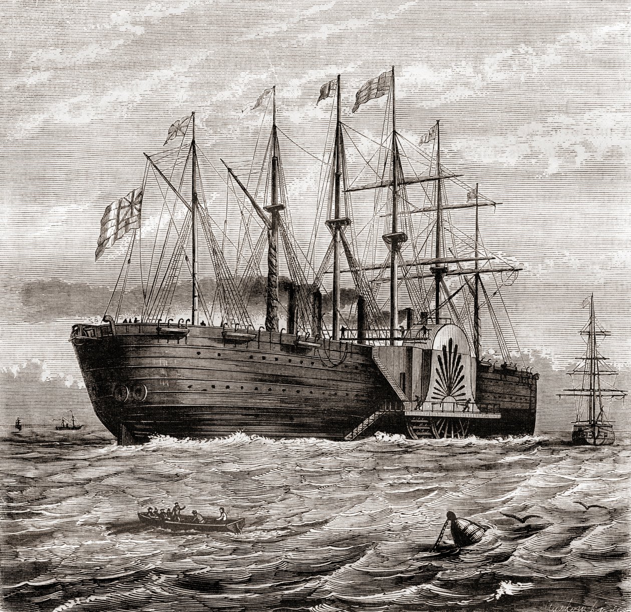 SS Great Eastern, iron sailing steam ship designed by Isambard Kingdom Brunel, from Les Merveilles de la Science, published c.1870 by French School