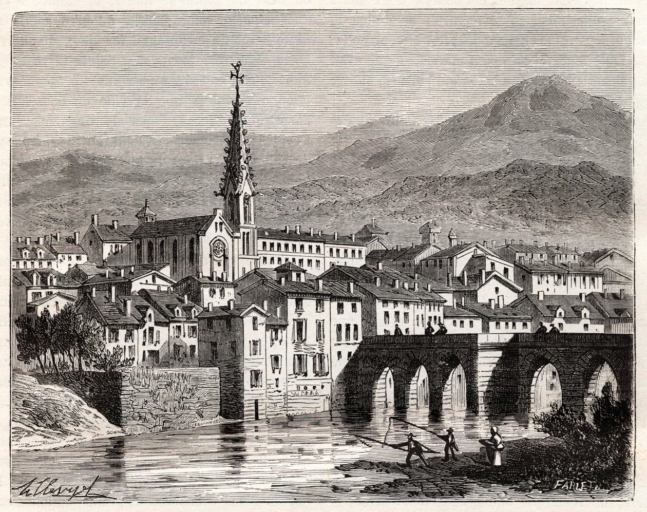 Saint-Antonin-Noble-Val - Languedoc-Roussillon-Midi-Pyrenee - engraving in 