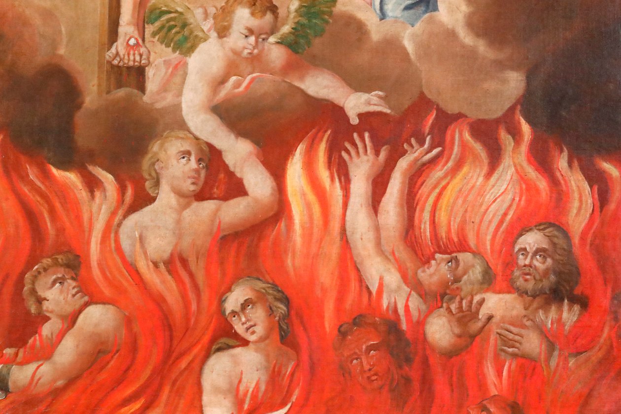 Saint-Nicolas de Veroce Church. Last Judgment: The Hell. A Group of the Saved. Painting. France. by French School