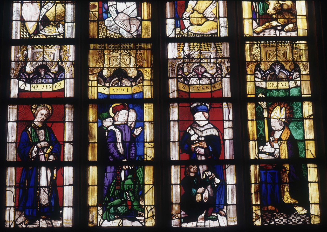 Saint Maturin, Saint Yves, Saint Armel and Saint Brieuc - stained glass of the Church of Saint Savior of Dinan by French School